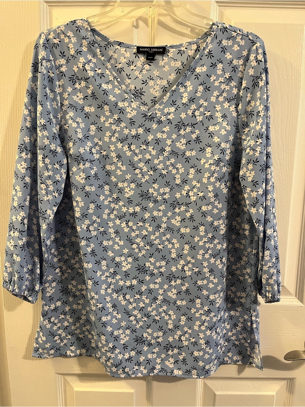 Mario Serrani Light Blue Floral V-Neck Blouse